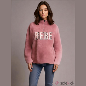 BEBE Womens 1/4 Zip Fleece Pullover Jacket Size small Pink Logo